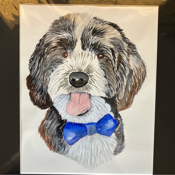 Watercolor Wall Art Bernedoodle Dog Painting Framed in Acid Free Art Kit, 11x14" - Picture 1 of 4